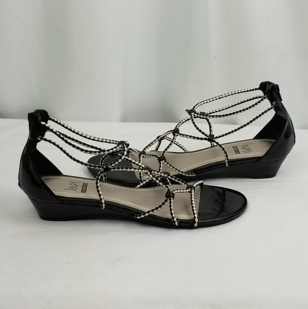 Impo Stretch Black Patent Wedge Sandals size 8.5